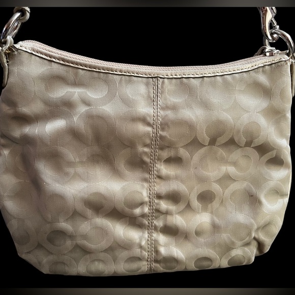 COACH Op Art Satin/Leather Small Handbag Shoulder Bag Beige - Picture 9 of 10